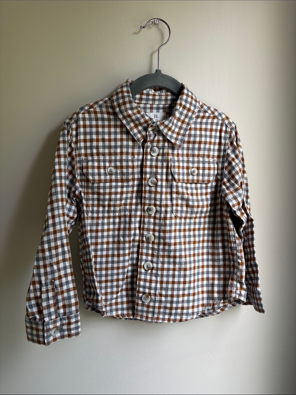 Kids Plaid Button-Front Shirt Jacket - Brown & White